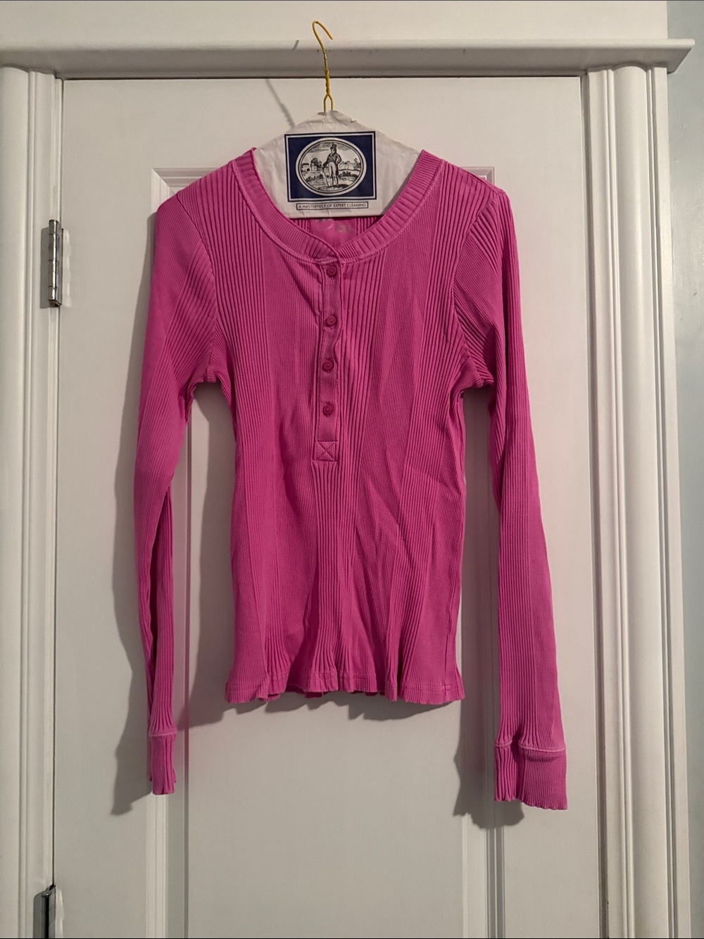 aerie Pink Ribbed Henley Long-Sleeve Top